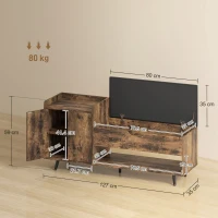 HOMCOM Industrielle Schuhbank mit gepolstertem Sitz, verstecktem Fach, Regalen, Türen 127x35x59 cm Rustikales Braun(m-3)