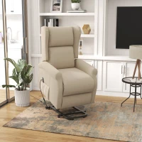 HOMCOM Power Lift Recliner Armchair, Electric Lift Chair for Elderly, Fabric Riser and Reclining Chair with Remote Control, Side Pockets, Extended Footrest, for Living Room, Beige(m-2)