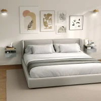 HOMCOM Lot de 2 tables de chevet murales tables de nuit tiroir coulissant, niche, plateau, 35 x 32 x 22,5 cm gris(m-10)