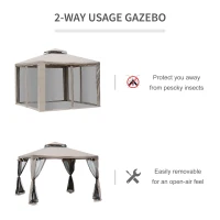 Outsunny Outdoor Gazebo, 2-tier Roof W/Netting, 295L x 295W x 263Hcm-Taupe(m-6)