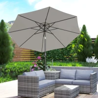 Outsunny 3(m) Tilting Parasol Garden Umbrellas, Outdoor Sun Shade with 8 Ribs, Tilt and Crank Handle for Balcony, Bench, Garden, Light Grey(m-9)