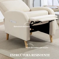 HOMCOM Sillón Relax Reclinable Tapizado en Lino Sintético con Reposapiés y Bolsillos Laterales Carga 135 kg Crema(m-7)