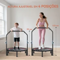 SPORTNOW Trampolim de Fitness Ø102 cm Dobrável com Guiador Ajustável de 4 Níveis e Bandas para Treino de Pernas e Corpo Vermelho(m-4)