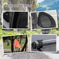 PawHut Remorque de vélo pour chien avec fenêtres en maille réflecteurs et drapeau de sécurité 140 x 71 x 83 cm noir(m-8)