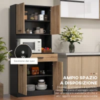 HOMCOM Credenza Cucina in Legno con 2 Armadietti a 2 Ante e Cassetto, 80x40x180 cm, Nero e color Legno(m-4)