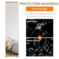 HOMCOM Miroir sur Pied avec roulettes - Portant, 4 patères étagère MDF Aspect Bois Clair(m-6)