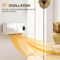 HOMCOM Heizlüfter zur Wandmontage 2000W Keramik-Wandheizung mit Ventilator, Fernbedienung, 2 Heizmodi, LED-Display(m-6)