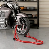 HOMCOM Béquille Moto Arrière 150 kg avec Fourches U & L Réglables, Lève-Moto en Acier pour Entretien & Réparation - Rouge(m-9)
