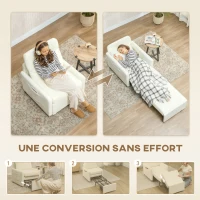 HOMCOM Fauteuil convertible 1 place, fauteuil-lit avec rangement caché, assise large et rembourrée, 72 x 85,5 x 91 cm, crème(m-4)