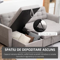 HOMCOM Canapea Extensibila pe Colt 3 locuri cu Sezlong Compartiment din Material Textil(m-6)