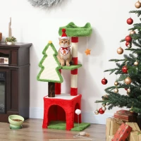 PawHut Christmas Cat Tree, 120cm Cat Tower with Scratching Post & Board, Platform, Toys, Green(m-2)