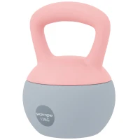 SPORTNOW Pesa Rusa 12 kg Kettlebell Relleno de Arena Metálica Mango Antideslizante para Entreno en Casa 21x21x30 cm Rosa y Gris(m-11)