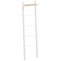 HOMCOM Toalheiro de Escada com Prateleira Superior e 4 Barras Suporte de Toalhas para Encostar na Parede  43x20x151 cm Branco e Carvalho(m-6)