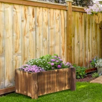 Outsunny Jardinière sur Pied bac à Fleurs dim. 70L x 35l x 30H cm piètement Demi rondin Corps Aspect Lattes Bois Sapin traité carbonisation(m-9)