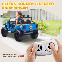 AIYAPLAY Elektrisch voertuig voor kinderen, 12V accu, met ouder-kindzitje, bestuurbaar op afstand, muziek, toeter, LED-lichten, 3-8 jaar, Blauw(m-6)