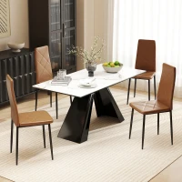 HOMCOM Set di 4 Sedie da Pranzo Moderne con Schienale Alto in Finta Pelle e Acciaio, 41x50x97 cm, Marrone(m-2)