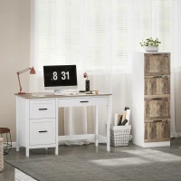 HOMCOM Escritorio Rústico 120x50 cm Mesa de Escritorio con 3 Cajones y Encimera con Efecto Madera Blanco(m-8)