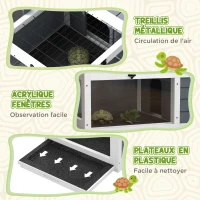 PawHut Maison enclos cage pour petit animal tortue avec 2 espaces support de lampe réglable 81 x 48 x 31,5 cm gris(m-7)