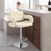 HOMCOM Tabouret de bar pivotant chaise de bar réglable en hauteur avec dossier repose-pieds et accoudoirs 61x50x94-114cm blanc(m-10)