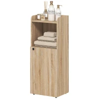 HOMCOM Badezimmerschrank, schmales 4-stufiges Aufbewahrungsmöbel, Schrank, offenes Fach, 40 x 31 x 104 cm, gelbeiche(m-7)