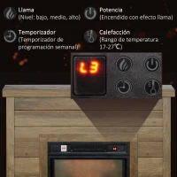 HOMCOM Chimenea Eléctrica 1800W con Efecto de Llama Mando a Distancia Temporizador Semanal para Sala 30 m² Madera(m-5)