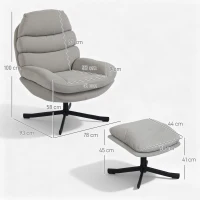 HOMCOM Fauteuil relax avec ottomane Fauteuil lounge en tissu chenille Fauteuil TV moderne, 78 x 93 x 100 cm, crème(m-2)