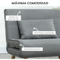 HOMCOM Sillón Cama Individual 3 en 1 Sofá Cama Plegable con Respaldo Ajustable y Cojín para Sala Dormitorio 90x78x79 cm Gris(m-4)