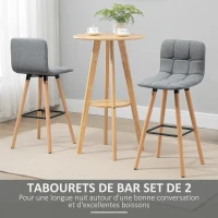HOMCOM Lot de 2 tabourets de bar, chaises de bar capitonnées avec dossier et repose-pieds, pieds en bois, 41,5x47x97,5cm, gris(m-4)