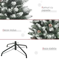 HOMCOM Brad de Crăciun Înzăpezit cu 464 crengi și 28 conuri, Brad Artificial cu Bază Detașabilă, Ø69x150 cm, Verde(m-7)