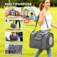 PawHut Soft Sided Cat Carrier Bag, Portable Foldable Pet Carrier with Shoulder Strap & Removable Mat for Small Pet Up to 10kg(m-4)