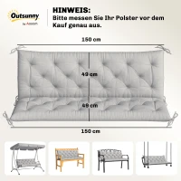 Outsunny 3 Sitzer Bankauflage 150x98x8 cm Bankkissen mit Bändern, Bankpolster für Gartenmöbel Hollywoodschaukel, Hellgrau(m-3)