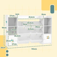 AIYAPLAY Meuble rangement enfant, étagère de rangement pour jouets enfants avec 8 bacs amovibles, 140 x 30 x 90 cm, blanc(m-3)