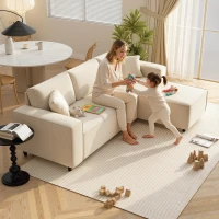 HOMCOM Canapé d'angle réversible 3 places moderne avec coussins inclus, tissu velours côtelé, crème(m-2)