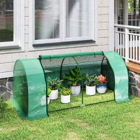 Outsunny Tunnel Greenhouse - Green Grow House for Outdoor Garden, Steel Frame, PE Cover, 200 x 100 x 80 cm, Green(m-8)