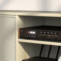 HOMCOM TV-Möbel für Fernseher bis zu 127 cm mit 2 Stoffschubladen und offenen Ablagen Holz und Beige(m-5)