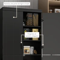 HOMCOM Buffet haut cuisine, armoire de cuisine avec 4 portes à 6 niveaux et étagères réglables, 76 x 40 x 176,7 cm, noir(m-7)