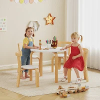 AIYAPLAY Set table et chaises pour enfants 3-8 ans 5 pièces avec bords arrondis en bois blanc(m-2)