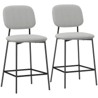 HOMCOM Lot de 2 tabourets de bar, tabourets bistro avec repose-pieds, revêtement en velours, pieds en acier, pour salle à manger, 45 x 49 x 102 cm, Gris clair(m-7)