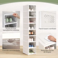 HOMCOM 8 Cajas para Zapatos Apilables y Plegable con Puertas Transparentes hasta Talla 43 No Requiere Montaje Blanco(m-5)