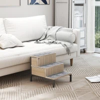 PawHut Dog Stairs with Storage, Non-Slip Cover, Pet Steps for Small Dogs & Older Cats, for Sofa, High Bed, Oak Tone(m-8)