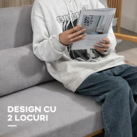 HOMCOM Canapea cu 2 locuri moderna din Lemn cu perne, tasatura cu efect de catifea, 122x80x72 cm, Gri(m-6)