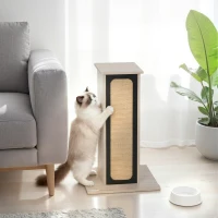 PawHut 63cm Cat Scratching Post, Cat Scratcher with Replaceable Scratching Board, Top Perch, Sisal Scratch Mat, Oak(m-2)