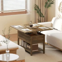 HOMCOM Hochklappbarer und ausziehbarer Couchtisch Wohnzimmertisch mit verstecktem Fach offenes Regal 100x45x50,5cm rustikales Braun(m-5)