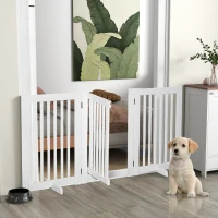 PawHut Barrière de sécurité chien barrière modulable pliable barrière chien à poser avec porte verrouillable intégrée 155 x 35,5 x 76 cm MDF blanc(m-2)