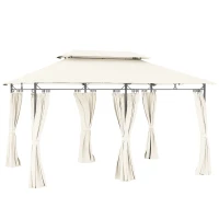 Outsunny Gazebo da Giardino 3x4 m con Tende Rimovibili, Doppio Tetto e Struttura in Metallo, Crema(m-1)
