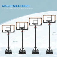 SPORTNOW Height Adjustable Basketball Stand Net Set System, Freestanding Basketball Hoop and Stand with Wheels, 182-213cm - Black(m-5)