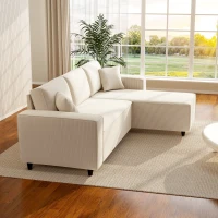 HOMCOM Canapé d'angle réversible 3 places moderne avec coussins inclus, tissu velours côtelé, crème(m-9)
