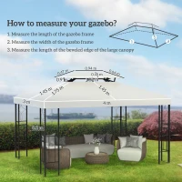 Outsunny 3x4m Gazebo Replacement Roof Canopy 2 Tier Top UV Cover Garden Patio Outdoor Sun Awning Shelters Cream (TOP COVER ONLY)(m-3)