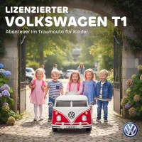 AIYAPLAY Elektryczny samochodzik dla dzieci Volkswagen T1 z odtwarzaczem MP3, z metalu i PP, 89x49x41.5 cm, Czerwony(m-4)