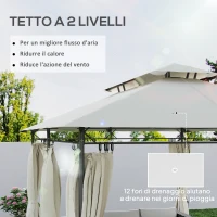 Outsunny Gazebo da Giardino 3x4 m con Tende Rimovibili, Doppio Tetto e Struttura in Metallo, Crema(m-4)